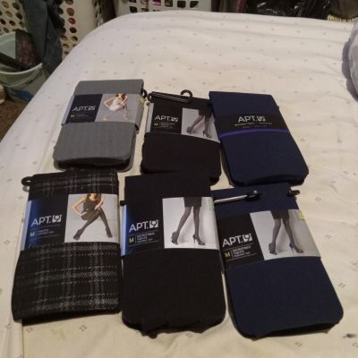 NWT Medium Apt 9 lot Of  6 Tights3 Black 1Blue 1Navy  1 gray & black Tights lot